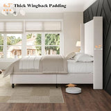 AMERLIFE King Size Bed Frame with 65" Tall Headboard, Upholstered Corduroy Bed Frame with Wingback, Platform Bed with Solid Wood Gourd Legs, Solid Slats, No Box Spring Needed, Cream AMERLIFE