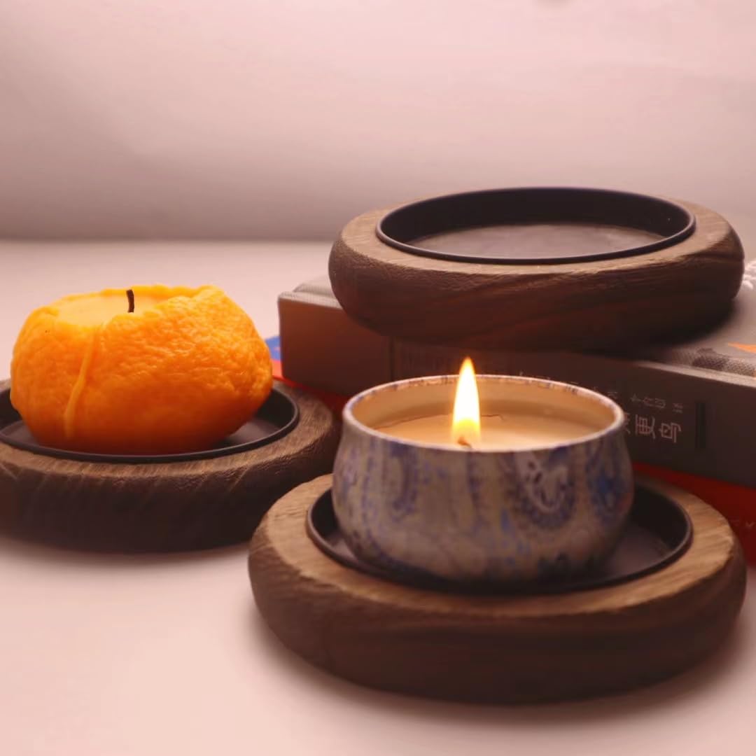 Wood Candle Holder 3 PCS Farmhouse Decor Wooden Pillar Candles Tray for Table Centerpiece Small Decorative Tray Riser Round Wooden Plate Pedestal Stand for Coffee Table for Home Decor Phinicco