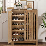Tribesigns Shoe Cabinet with Slatted Doors, 6-Tier Entryway Shoe Storage Rack Organizer with Adjustable Shelves for Living Room, Bedroom, Oak Tribesigns