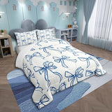 Feelyou Blue Bow Bedding Set Cute Bowknot Comforter Set for Kids Boys Girls Teens Room Decor Princess Comforter Twin Size Girly Kawaii Duvet Set 2Pcs Feelyou