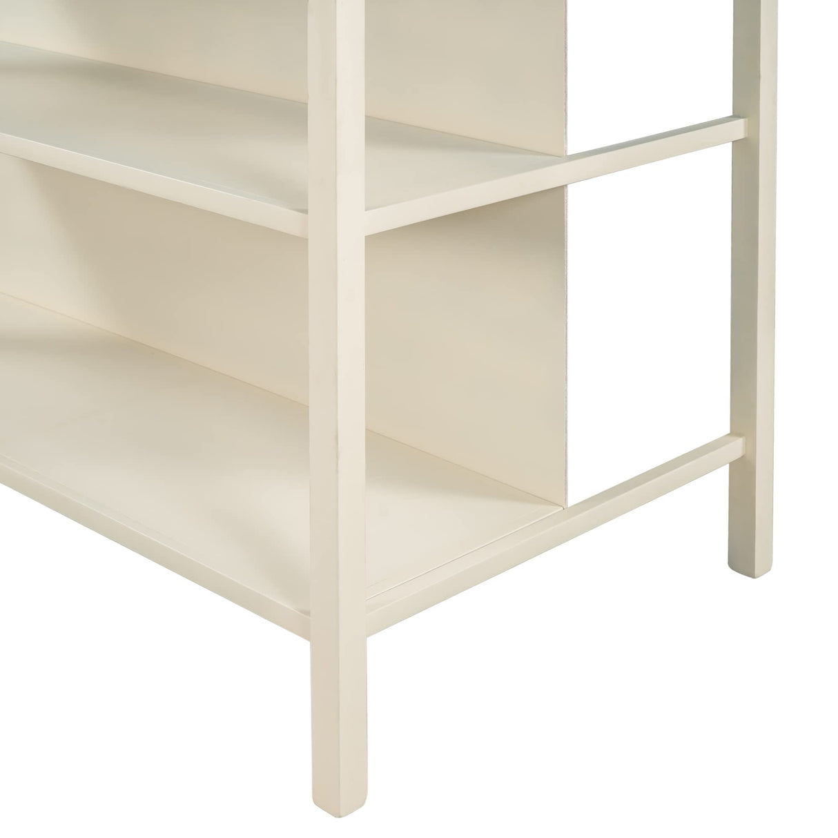 Solid Wood Rustic 45" Stationary Kitchen Island, Rubber Wood Butcher Block Dining Table Prep Table with 2 Open Shelves for Small Places.(Walnut+Cream White) Bellemave