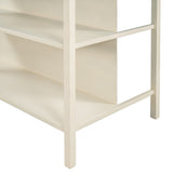 Solid Wood Rustic 45" Stationary Kitchen Island, Rubber Wood Butcher Block Dining Table Prep Table with 2 Open Shelves for Small Places.(Walnut+Cream White) Bellemave