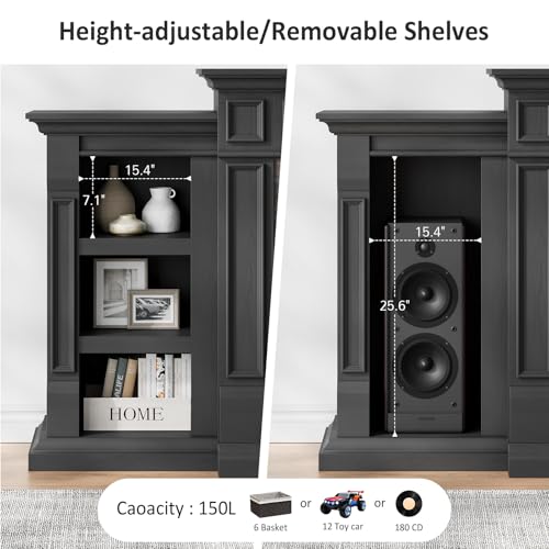 Naice 80" Electric Fireplace with Mantel, Fireplace TV Stand for TVs Up to 90", Modern Entertainment Center, Realistic Stacked Stone Surround 30" 3D Realistic Flame Heater Ideal for Living Room,Black Naice