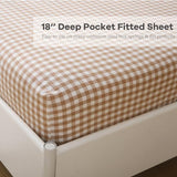 K MASANIJI Taupe White Plaid Ruffle Sheets Queen Size 4-Piece Set, 300TC 100% Yarn Dyed Washed Cotton Checker Sheets 18'' Deep Pocket Farmhouse Gingham Decorative Bedding（Taupe/White Plaid, Queen） K MASANIJI