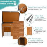 Indoor Outdoor Dog House,Anti-Chewing Iron Frame Dog Kennel,Wood Warm Pets Home,Insulated Weatherproof Outside Shelter (43.3" (L) x 29.4" (W) x 33.4" (H) Brown) Suumerpety