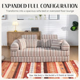 KSTNLUXQ 79" Corduroy Sofa Bed Sleeper Couch, 6-in-1 Convertible Boneless Floor Futon Loveseat, High-Density Foam Couch in a Box with 2 Headrest Pillows, No Assembly, Red and White KSTNLUXQ