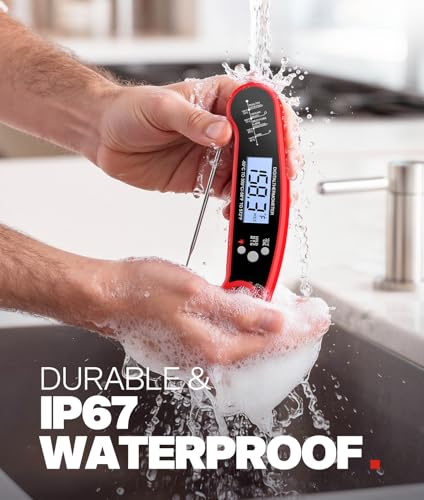 Meat Thermometer Digital – Instant Read Food Thermometer for Grilling, BBQ, Air Fryer, Smoker, Candy Making, Kitchen Gadgets, BBQ Essentials, Gift for Fathers Day, Dad Men Husband Him, Red ONFIKY