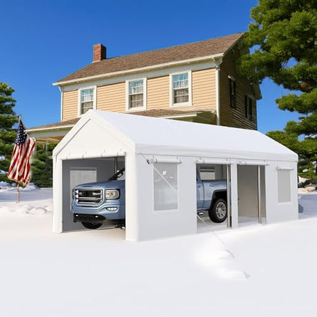 HobbyField 13x25ft Heavy Duty Carport with 6 Doors 4 Windows Portable Garage for 2 Cars Reinforced Steel Frame & UV Resistant PE Tarp All Weather Shelter for Trucks Boats ATVs HobbyField