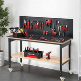 DNYKER 60" Adjustable Height Workbench, 3000 LBS Heavy Duty Work Table for Garage,Rubber Wood Workstation with USB Power Outlets/Wheels/Pegboard for Workshop, Office, Home DNYKER