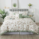 FADFAY Floral Bedding Set Full 100% Cotton Shabby and Chic Beige Green Reversible Duvet Cover Vintage Pink Flower Print Bed Covers Luxury Girls Pretty Bowknot Soft Crisp Zipper Comforter Cover 3Pcs FADFAY