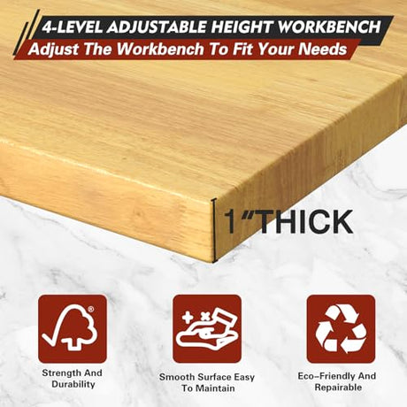 48 "Adjustable Workbench with Drawers, Heavy Duty Work Bench with Wheels & Power Outlets, 2000 LBS Load Capacity Wooden Workbench top for Garage, Workshop, Office, Home Big Lighting Deals