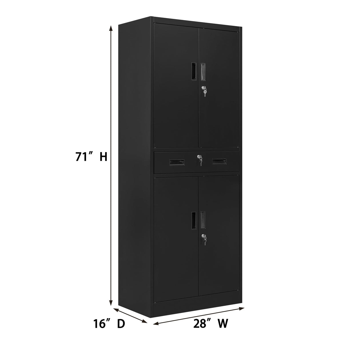 Wanfu Metal Storage Cabinet, 71" H x 28" W x 16" D Locking Storage Cabinet with Adjustable Shelves and One Drawer, Steel Cabinet for Office, Garage, Home, School, Utility (Black) Wanfu