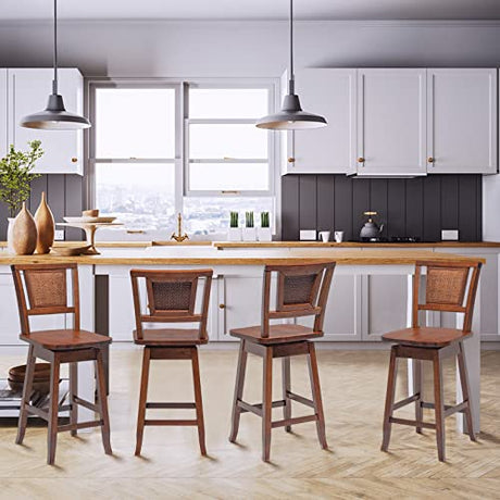 COSTWAY 24.5 Inch Rattan Back Bar Stools Set of 2 with 360° Swivel and Comfortable Footrests COSTWAY