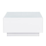 LUMISOL High Glossy Coffee Table with 16-Color LED Strip Lights, 27.5'' Square Cocktail Tea Table with 0.2 Inch Frosted Tempered Glass Top, Modern Center Table for Living Room, White LUMISOL
