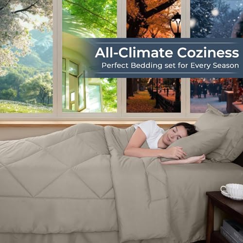 HEVUMYI Linen Twin Comforter Set - 5-Piece All Season Bed in a Bag Twin, Ultra Soft Bedding Set with Comforter, Flat Sheet, Fitted Sheet, Pillowcases, Pillow Shams HEVUMYI