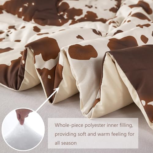 PERFEMET Cow Print King Size Comforter Set Brown and Beige Western Bedding Set Cartoon Animal Pattern Farmhouse Bed Set for Teens Boys Girls Men Women (Beige,King) PERFEMET
