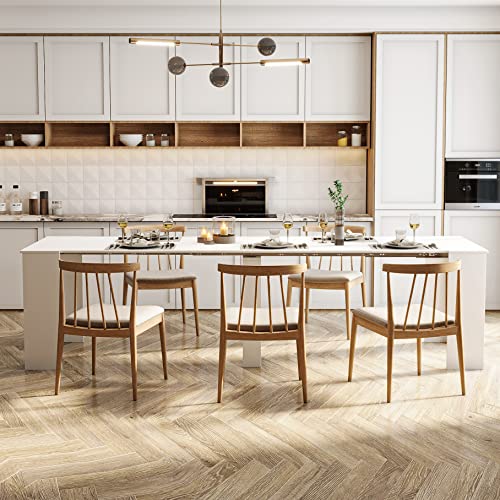 SSLine Rectangular Extendable Dining Table 35"-118" Super Long Conference Meeting Table for 6 8 12 People Modern White Expandable Kitchen Tables for Home Office Computer Table SSLine