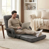 STHOUYN Comfy Floor Chair Bedroom 2 USB Charging Ports, 5-Position Couch Gaming Lounge Chairs Adults, Indoor Folding Lazy Sofa Meditation Arm Dorm Chair Living Room (Grey) STHOUYN