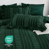 WONGS BEDDING Emerald Green Comforter Set King Size,7 Pieces Ruffle Comforter Set with Sheets,Boho Farmhouse Textured Bed in a Bag 104"×90" WONGS BEDDING