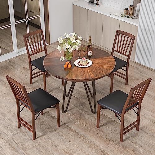 Giantex Folding Dining Chairs Set of 2, Foldable Wood Kitchen Chairs with Padded Seat, Solid Wood Frame, Max Load 400 Lbs, No Assembly Easy to Store Wooden Dining Chairs for Apartment, Small Space Giantex