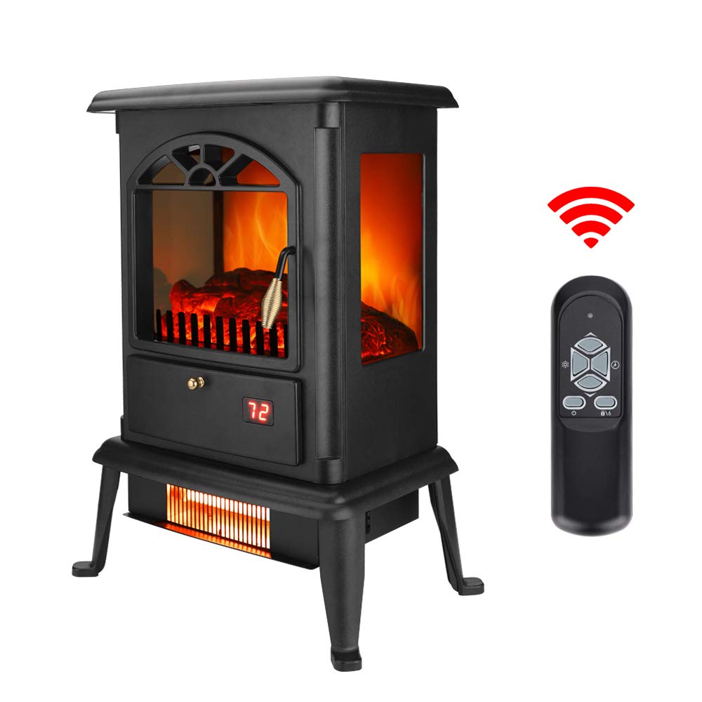 Winado Electric Fireplace, 22" Freestanding Infrared Furnace Heater, with 3 Side Views, Remote Control, LED Display, Overheat Protection for Home and Office, 1000W/1500W, Black