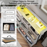 EXOTICA Dresser with Charge Station 9 Drawers Dresser for Bedroom with LED Lights Tall Wide Fabric Dressers & Chests of Drawers for Closet Hallway Entryway Sturdy Steel Frame Wood Top EXOTICA