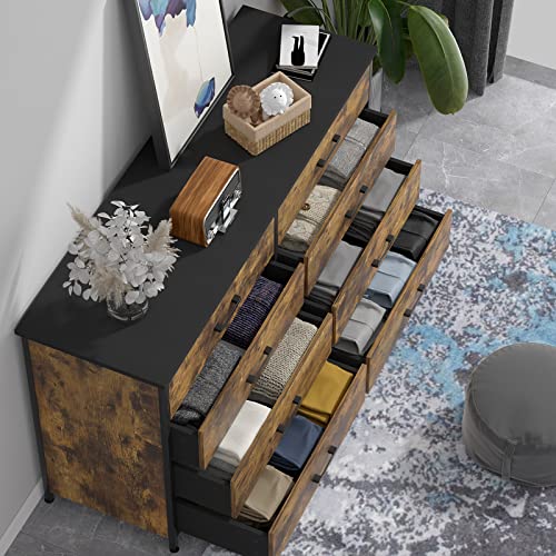 IKENO 8 Drawer Dresser, Industrial Wood Storage Dressers & Chests of Drawers with Sturdy Steel Frame, Storage Dresser for Bedroom Wood (Rustic Brown) - WoodArtSupply