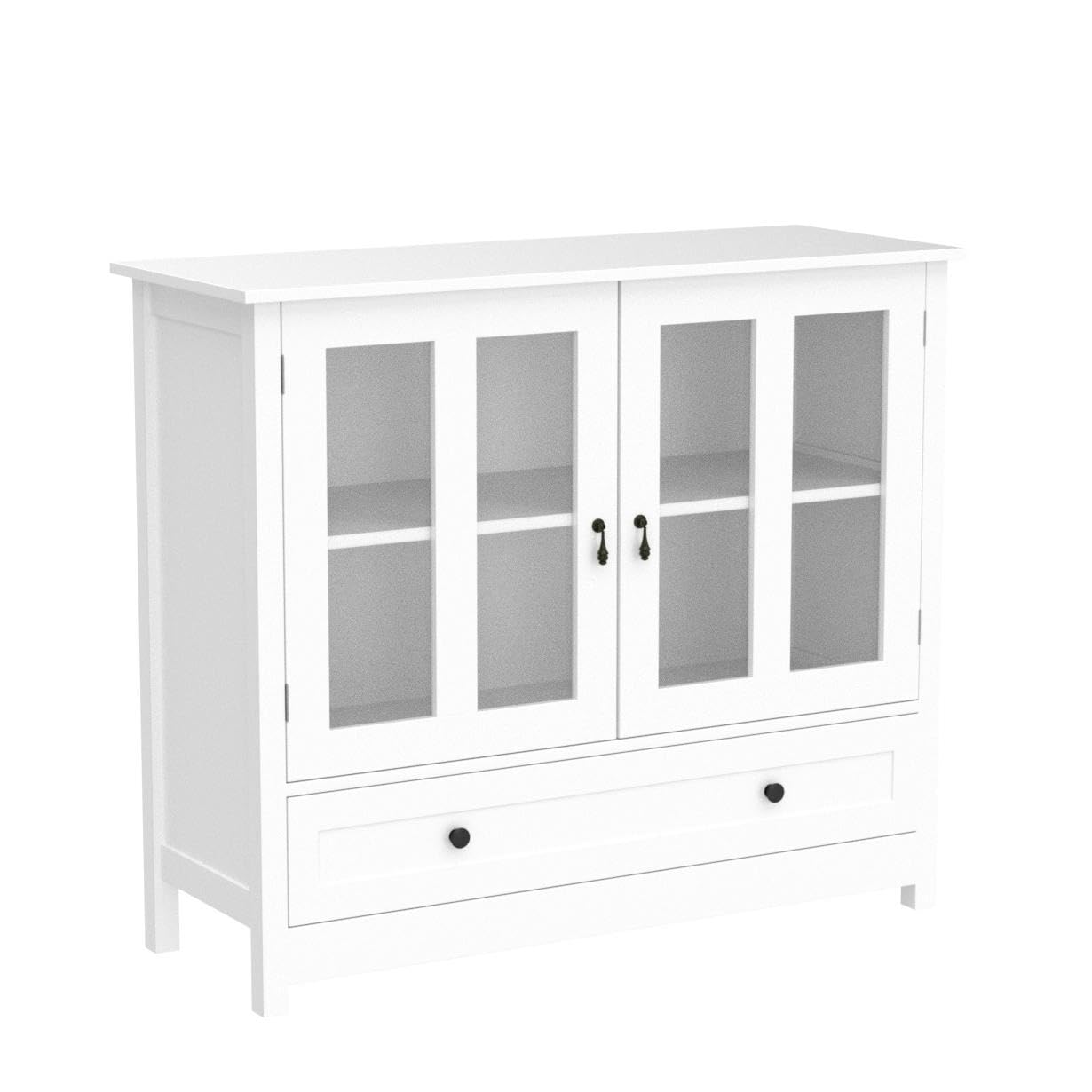 Large Buffet Cabinet for Living Room Kitchen, White Storage Sideboard with Glass Doors and Drawer, Credenza Console Table for Dining Room Entryway, Wooden Serve Cupboard Pantry Cabinet with S - WoodArtSupply