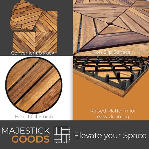 Interlocking Deck Tiles 8 Pack Diagonal - Snap Together Wood Flooring | 12 x 12 Acacia Hardwood Outdoor Flooring for Patio | Floor Decking Tile - Balcony Backyard Decor, Outside Wooden Patio  - WoodArtSupply