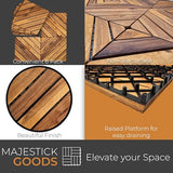 Interlocking Deck Tiles 8 Pack Diagonal - Snap Together Wood Flooring | 12 x 12 Acacia Hardwood Outdoor Flooring for Patio | Floor Decking Tile - Balcony Backyard Decor, Outside Wooden Patio Pavers Majestick Goods