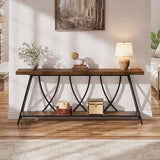JUSTOGO 70.9" Narrow Console Table for Entryway, Industrial Long Sofa Table Behind Couch, Farmhouse Hallway Table with Storage for Living Room, Entrance, Foyer, Rustic Brown JUSTOGO