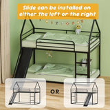 Varmsteda Bunk Bed Twin Over Twin for Kids with Slide and Ladder, Metal Floor Bunk Bed Frame with Full-Length Guardrail, Space-Saving Bunk Beds, Black Varmsteda
