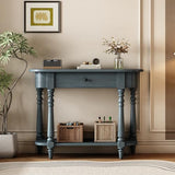 MTHOUSE 36" Narrow Console Table with Curved Corner | Retro Entryway Table with Top Drawer and Open Shelf | Sofa Table Console for Entryway, Hallway & Living Room (Navy) MTHOUSE