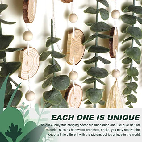 Artificial Eucalyptus Wall Decor Fake Greenery Leaves Stems Wall Hanging Plants on 16.5 inch Wooden Stick Boho Rustic Farmhouse Decor for Bedroom Kitchen Dining Room Bathroom GIAUMA