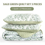 WONGS BEDDING Quilt King Size, Sage Green Quilt Bedding Set with 2 Pillowcases, Botanical Quilt for King Bed, Soft Microfiber Lightweight Coverlet Bedspread for All Season (110"×90", 3 Pieces) WONGS BEDDING