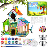 Crafts Bird Feeder, DIY Bird House Wood Craft Kit for Kids Ages 3-5 4-8 8-12,Build and Paint Wooden Bird House Feeder, DIY Wild Birdhouse Art Activities Crafts for Children Boys Girls Col-Pary