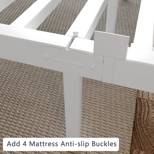KZZLOL White Twin Size Bed Frames 12 Inch, Metal Platform Twin Bed Frame No Box Spring Needed, Heavy Duty Steel Support 3500 LBS, DIY Headboard, Round Legs, Noiseless, Storage Space, Easy Assembly KZZLOL