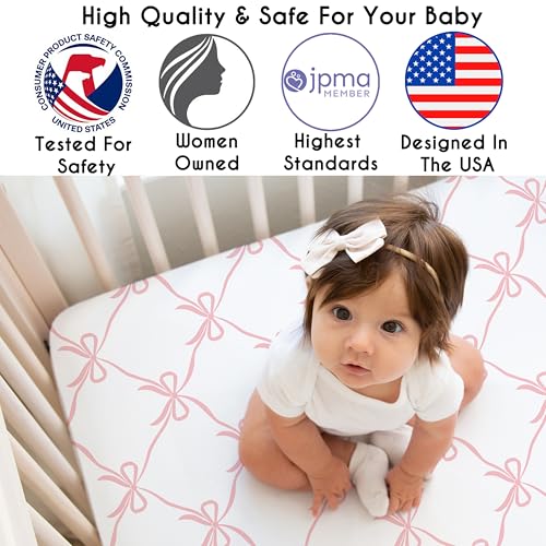 Sweet Jojo Designs 4-Piece Baby Crib Bedding Set (Pink Bows) for Girls, Infants/Nursery incl. Blanket, Fitted Sheet, Skirt, Diaper Stacker (Ruffles, Bow, Ballet Dancer, Ballerina Princess Collection) Sweet Jojo Designs
