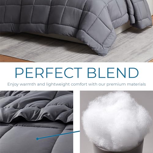 Nestl Comforter Duvet Insert, Quilted Down Alternative Twin XL Size, All Season Grey with Corner Tabs Nestl
