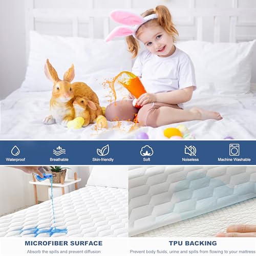 GRT Full Mattress Protector Waterproof, 100% Waterproof Quilted Fitted Mattress Pad, Noiseless Hollow Cotton Mattress Cover, fits up to 18" Deep, Dust Proof White GRT