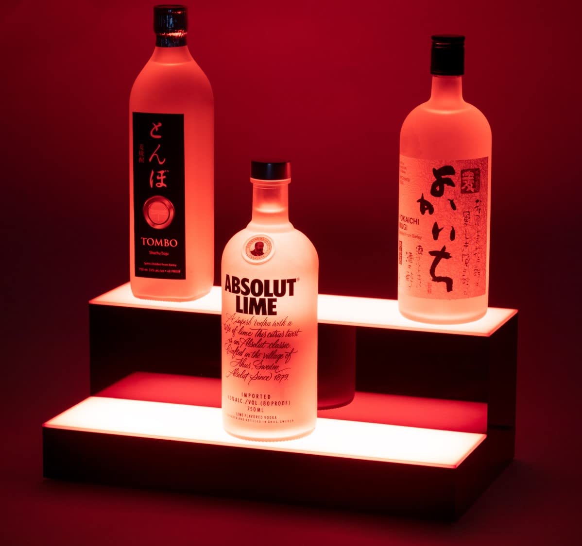 Boss Premium® BarUSA™ LED Lighted Bar Shelf Display Liquor Bottle Alcohol Whiskey Shelves Rack Stand Tray Units for Home Bar Living Room Accessories and Decor - Designed in USA (2-Step, 16 Inch) Boss Premium