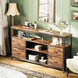 Huuger TV Stand Dresser with Power Outlets and LED Lights, 4 Drawers Entertainment Center with Shelves, 54 Inch Media Console for 55 60 Inch TV, 4 AC Outlets, 2 USBs, Rustic Brown Huuger