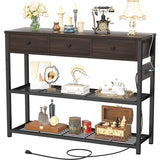 Ecoprsio 47'' Black Walnut Console Table with USB Ports, 3 Drawers & Storage Shelves Ecoprsio
