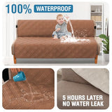 H.VERSAILTEX 100% Waterproof Futon Cover Reversible Futon Slipcover Armless Sofa Slipcover Furniture Protector Seat Width Up to 70" Washable with Adjustable Elastic Strap Anti-Slip, Terracotta/Beige H.VERSAILTEX