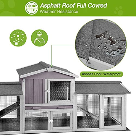 Rabbit Hutch Indoor Outdoor Bunny Cage with Large Run,Chicken Coop Wooden Small Animal House Upgrade with Bottom PVC Layer,Waterproof Roof GUTINNEEN