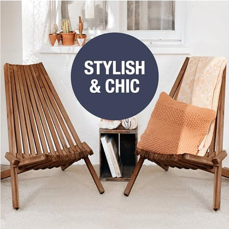 CleverMade Tamarack Folding Wooden Outdoor Chair -Stylish Low Profile Acacia Wood Lounge Chair for the Patio, Porch, Lawn, Garden or Home Furniture - Cinnamon CleverMade