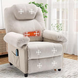 KCREAM Overstuffed Push Back Recliner Chair for Living Room, Mid Century Fabric Heated Massaging Reclining Chair Small Manual Recliner Chair with Heat and Massage, White