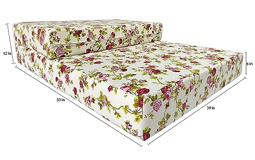D&D Futon Furniture Red Rose White Twin Size Shikibuton Trifold Beds, Covertible Ottoman, Folding Mattress 75 x 39 x 6, High Density Foam D&D Futon Furniture