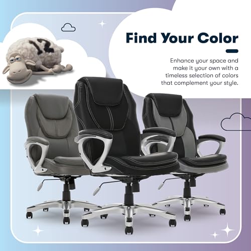 Serta Amplify Executive Office Chair with Faux Leather and Mesh, Adjustable Ergonomic Comfy Seat with Lumbar Support, Modern Computer DeskChairs, Swivel Rolling Wheels, Black Serta