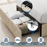GalnFu Twin Bed Frame with 4 Storage Drawers, Upholstered Platform Bed with Charging Station, Modern Wingback Storage Headboard, Easy Assembly,Noise-Free, Beige GalnFu